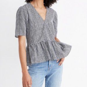 Madewell Crossover Peplum Top in Textured Gingham
